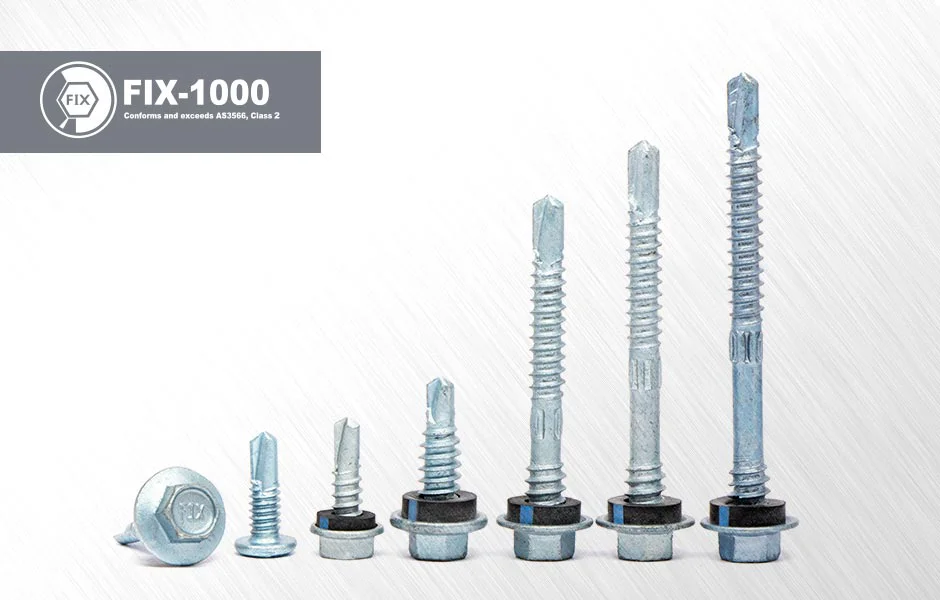 Fix-1000 Metal Sheet Screws with sharp drill tips for easy drilling, featuring anti-rust coating